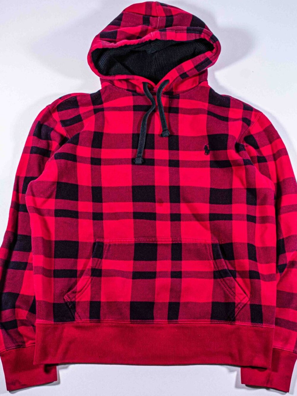 Polo Ralph Lauren Red Black Plaid Hoodie Mens Medium Buffalo Check Y2K